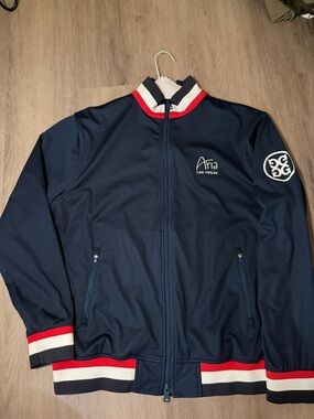 Aria Las Vegas G/Force Navy Bomber Jacket with Red & White Stripe Trim